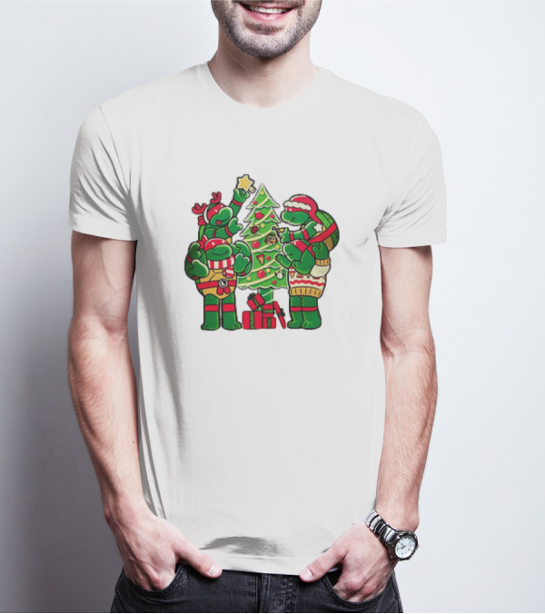 Cozy Xmas Teenage Mutant Ninja Turtles Christmas Tree Decorating Scene T-Shirt