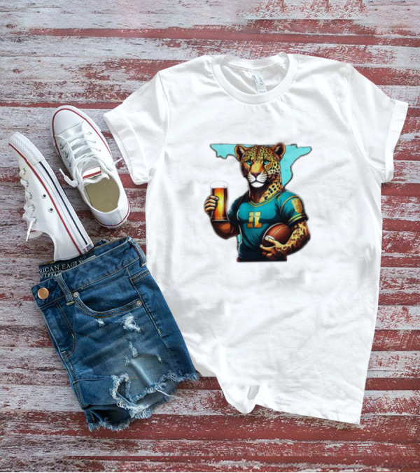 Jacksonville Jaguars Fan Jaguar With Beer And Football T-Shirt