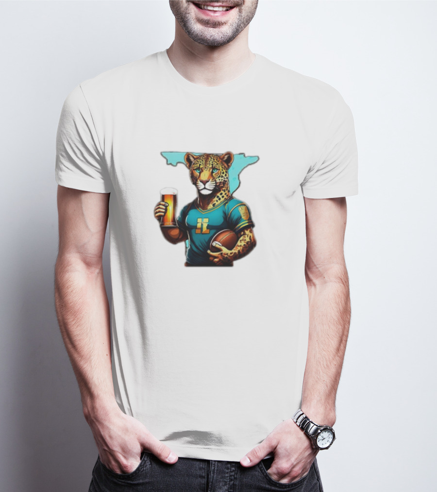 Jacksonville Jaguars Fan Jaguar With Beer And Football T-Shirt