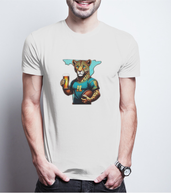 Jacksonville Jaguars Fan Jaguar With Beer And Football T-Shirt