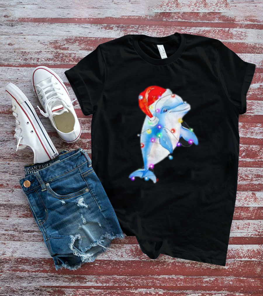 Dolphin Santa Hat Christmas Lights T-Shirt