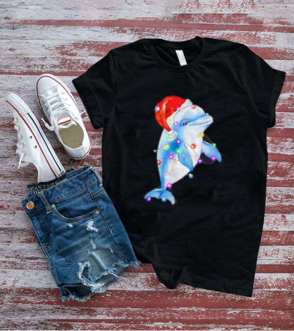 Dolphin Santa Hat Christmas Lights T-Shirt