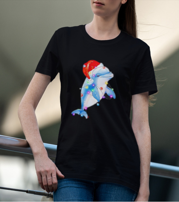 Dolphin Santa Hat Christmas Lights T-Shirt