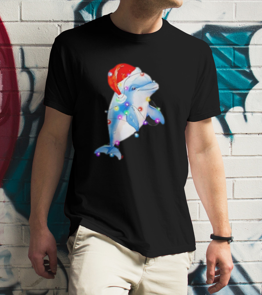 Dolphin Santa Hat Christmas Lights T-Shirt