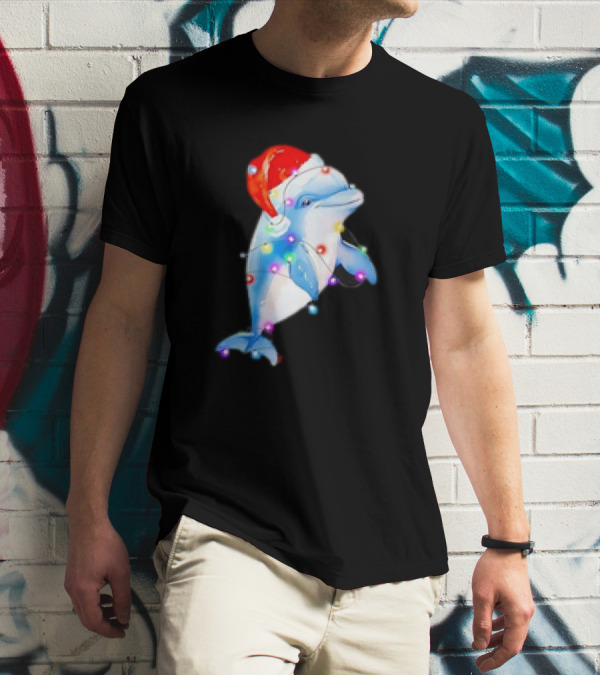 Dolphin Santa Hat Christmas Lights T-Shirt