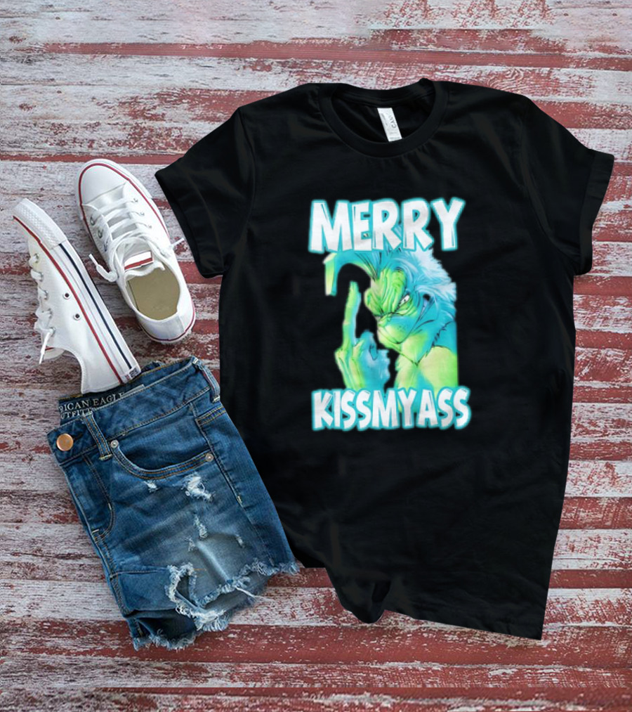 Merry Kiss My Ass Grinch Middle Finger T-Shirt