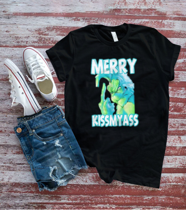 Merry Kiss My Ass Grinch Middle Finger T-Shirt