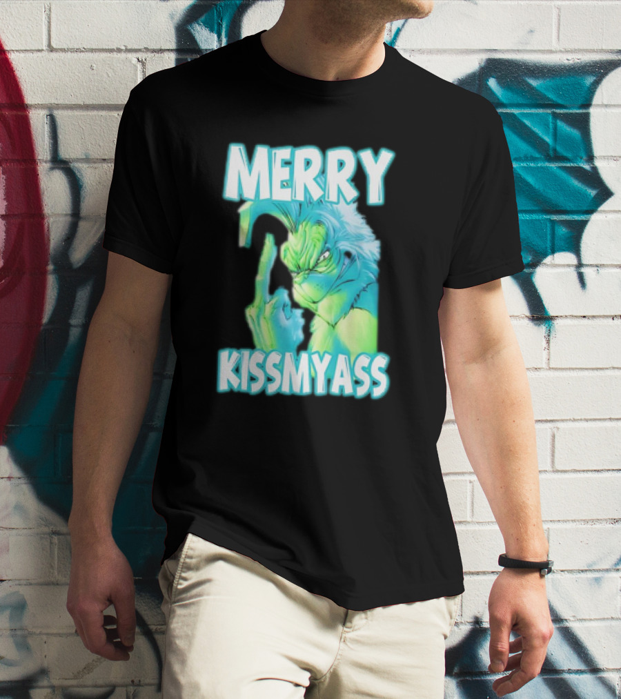 Merry Kiss My Ass Grinch Middle Finger T-Shirt