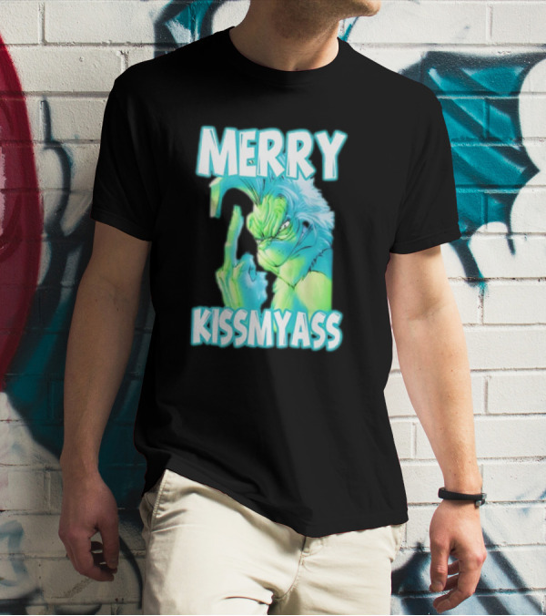 Merry Kiss My Ass Grinch Middle Finger T-Shirt