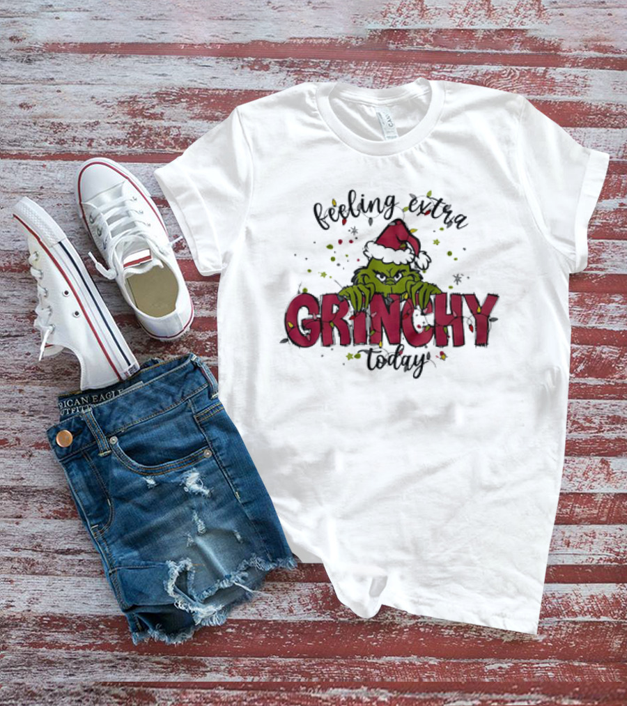 Feeling Extra Grinchy Today Santa Hat Christmas Mood T-Shirt