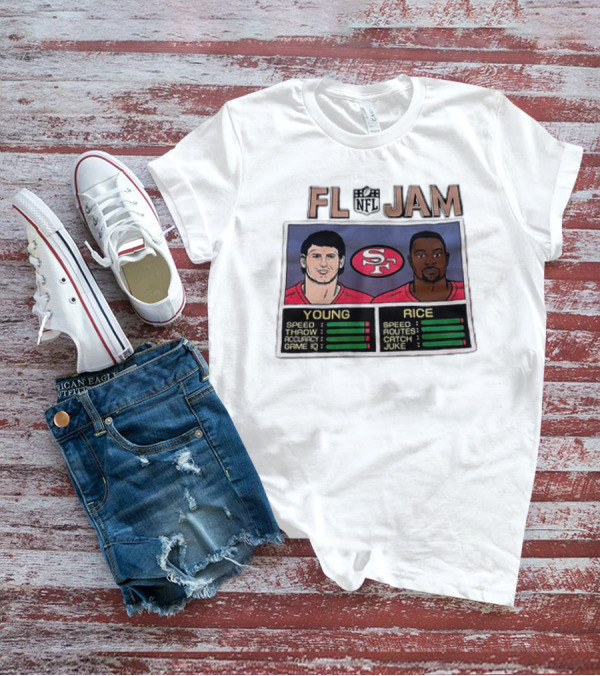 NFL Jam San Francisco 49ers Young Rice Speed Throw Catch T-Shirt