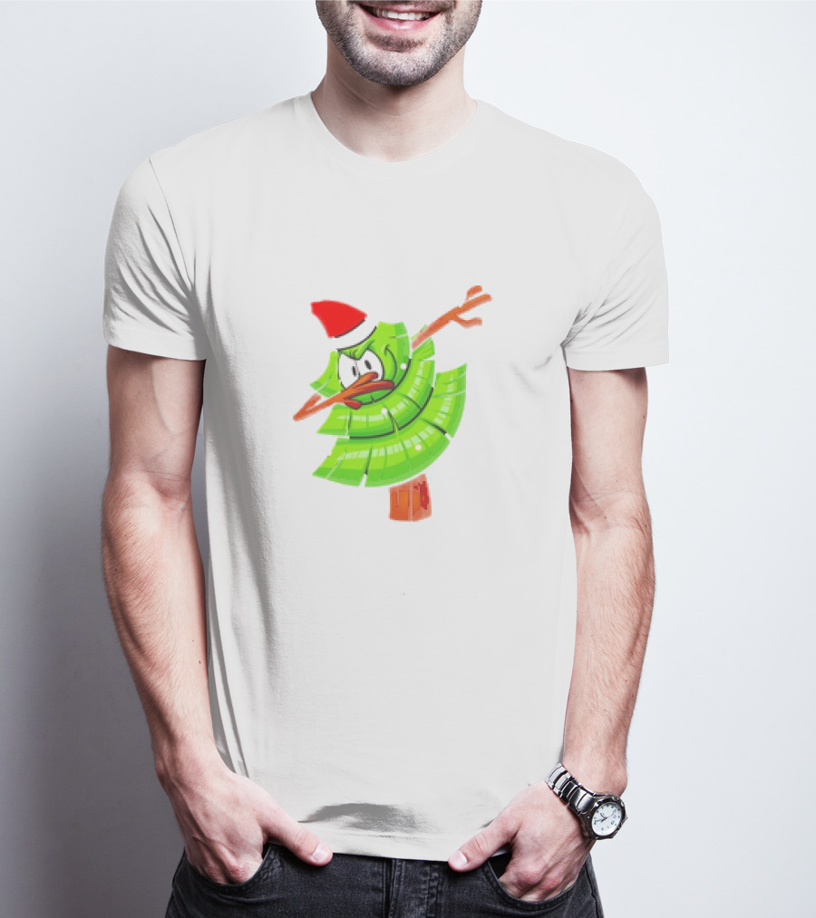 Dabbing Through The Snow Christmas Tree With Santa Hat Cartoon T-Shirt