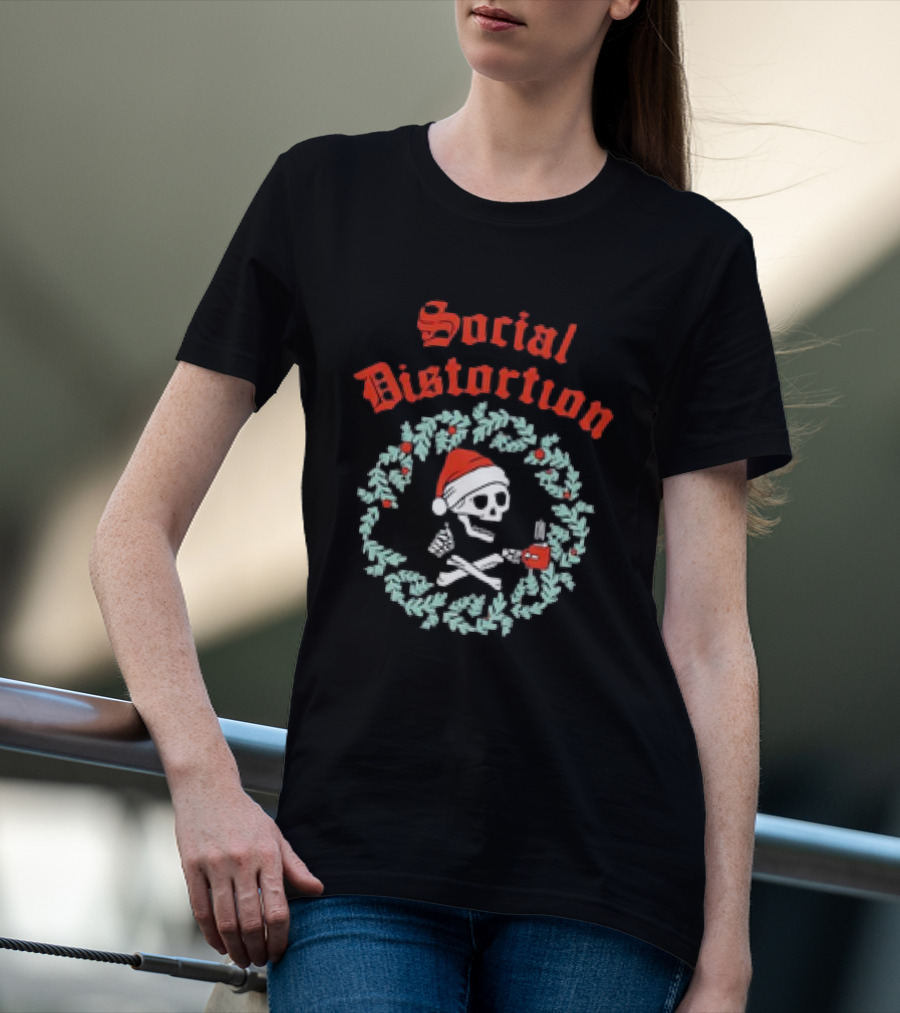 Social Distortion Skelly Wreath Santa Christmas Skeleton T-Shirt