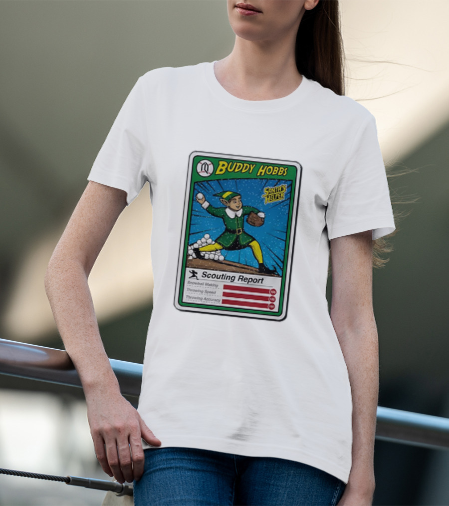 Buddy Hobbs Santa’s Helper Scouting Report Snowball Making Throwing Speed Accuracy T-Shirt