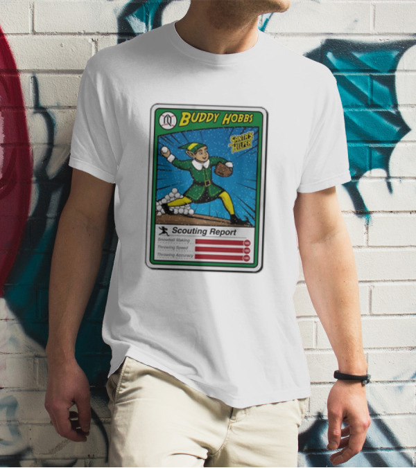 Buddy Hobbs Santa’s Helper Scouting Report Snowball Making Throwing Speed Accuracy T-Shirt
