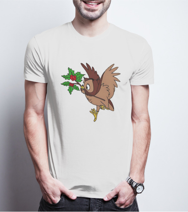 Owl With Holly Branch Festive Christmas Classic T-Shirt