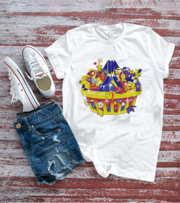 Pikmin Basket Overflowing With Colorful Creatures And Hearts T-Shirt