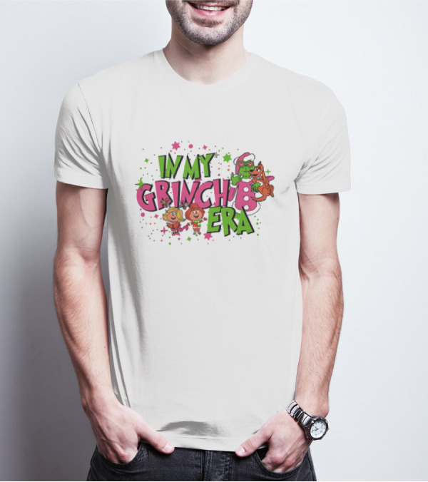 In My Grinch Era Pink Christmas With Cartoon Characters T-Shirt