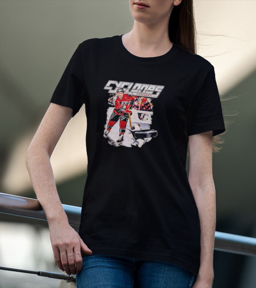 Cincinnati Cyclones Vintage Hockey Player Action Scene T-Shirt