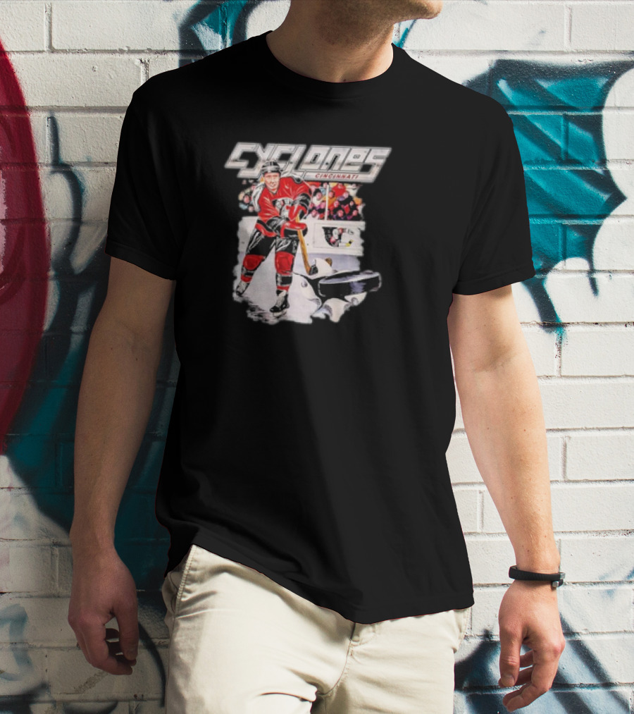 Cincinnati Cyclones Vintage Hockey Player Action Scene T-Shirt