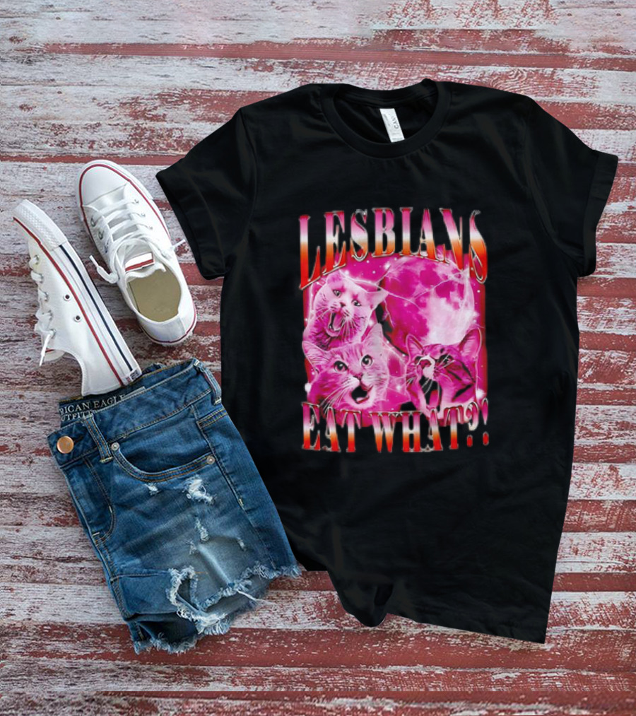 LESBIANS EAT WHAT CAT MOON TRIO VIBRANT PINK T-Shirt