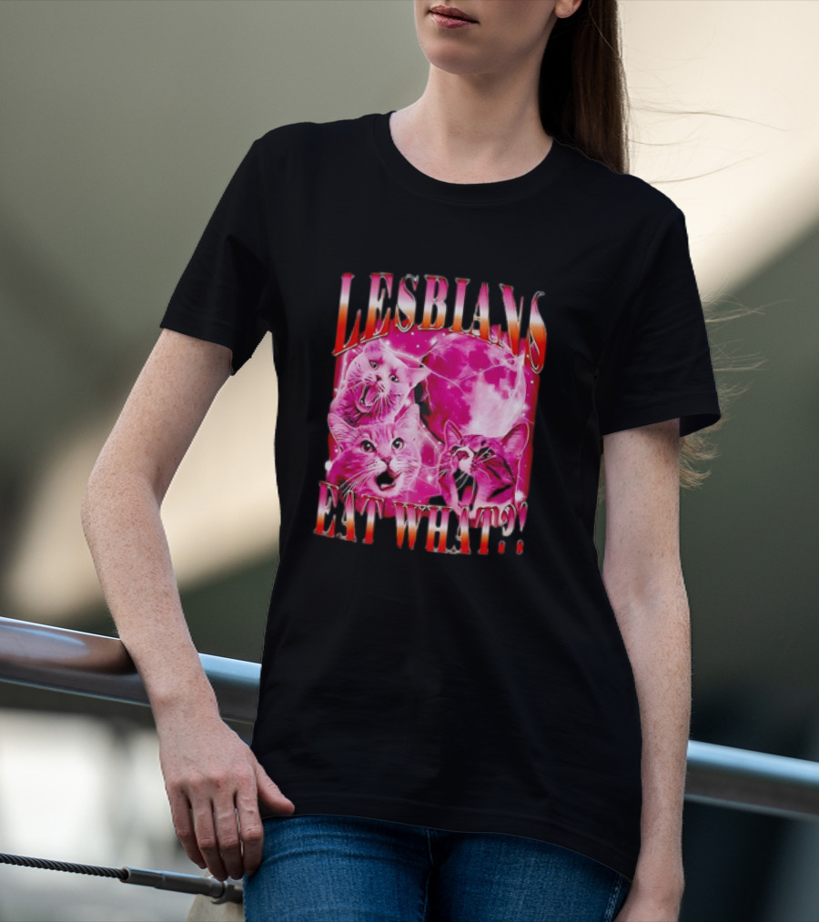 LESBIANS EAT WHAT CAT MOON TRIO VIBRANT PINK T-Shirt