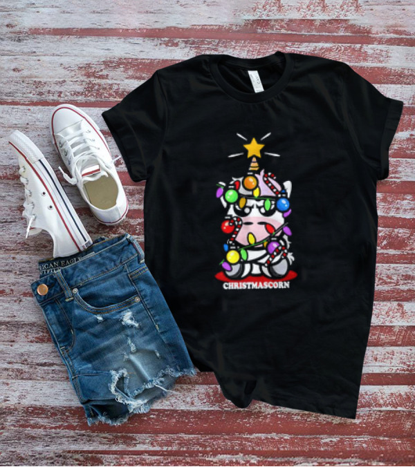 Christmascorn Unicorn Wrapped In Lights And Candy Canes T-Shirt
