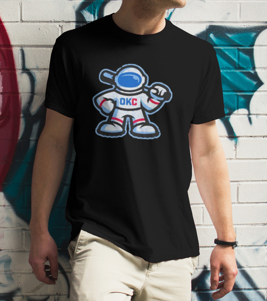 OKC Comets Astronaut Baseball Mascot With Bat T-Shirt