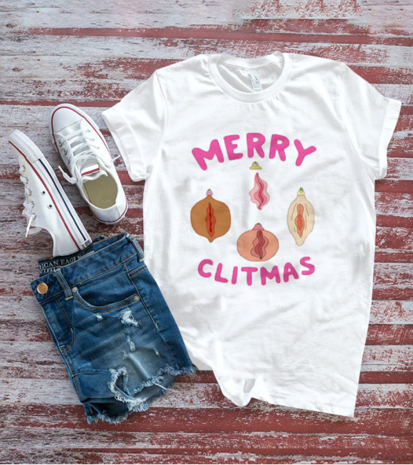 Merry Clitmas Christmas Vagina Ornaments With Santa Hat Decor T-Shirt