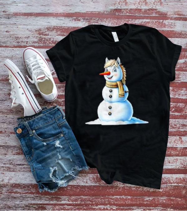Horse Snowman Wearing Scarf Christmas T-Shirt