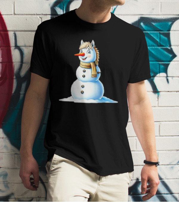 Horse Snowman Wearing Scarf Christmas T-Shirt