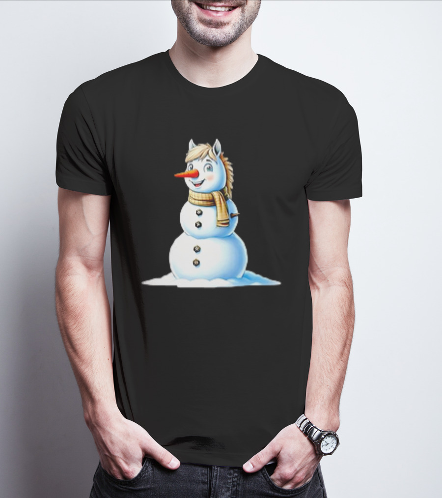 Horse Snowman Wearing Scarf Christmas T-Shirt