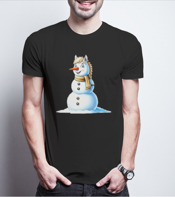 Horse Snowman Wearing Scarf Christmas T-Shirt