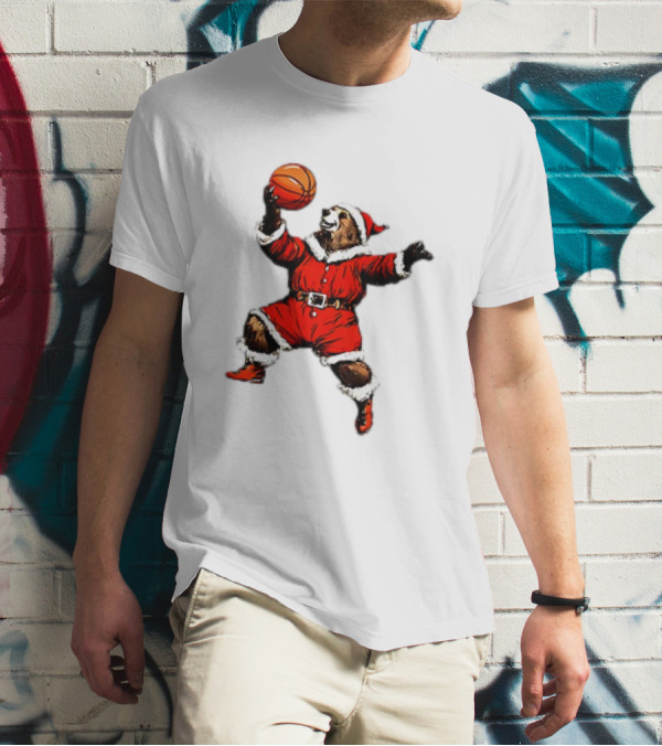 Santa Bear Basketball Holiday T-Shirt