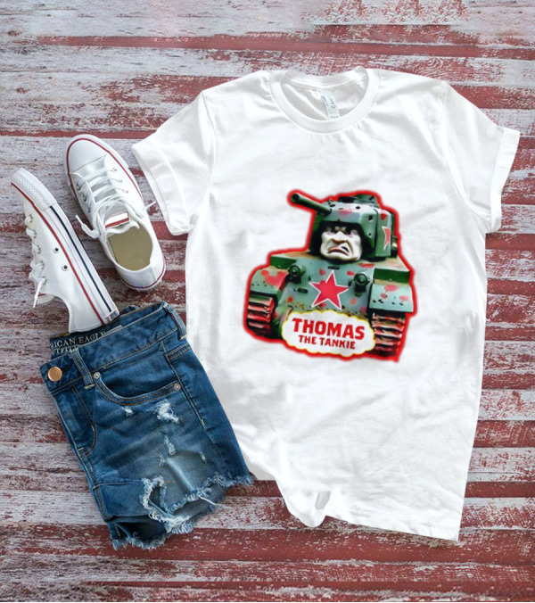 THOMAS THE TANKIE Green Camouflage Tank Red Star Cartoon Face T-Shirt
