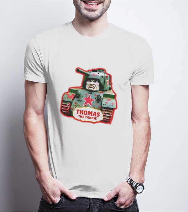 THOMAS THE TANKIE Green Camouflage Tank Red Star Cartoon Face T-Shirt