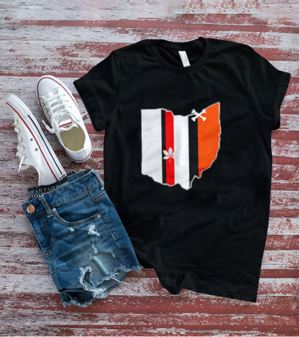 Ohio Map Stripes Football Buckeye Leaf Browns Colors T-Shirt