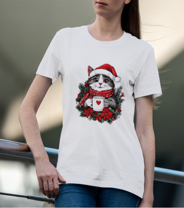Christmas Cat Santa Hat Coffee Mug Festive T-Shirt