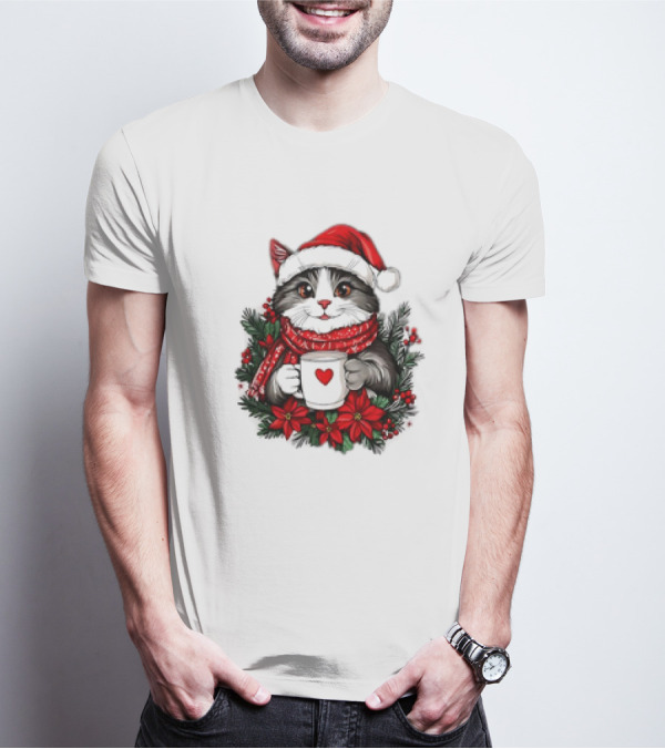 Christmas Cat Santa Hat Coffee Mug Festive T-Shirt