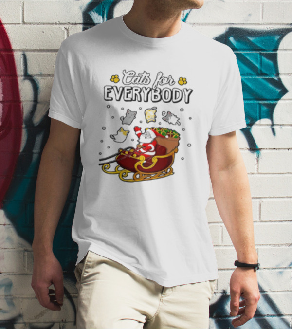 Cats For Everybody Santa Sleigh With Christmas Cats Merry Xmas T-Shirt