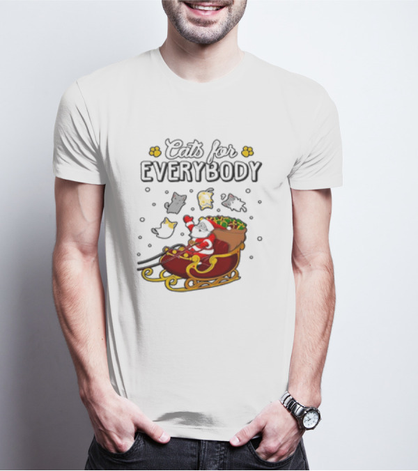 Cats For Everybody Santa Sleigh With Christmas Cats Merry Xmas T-Shirt