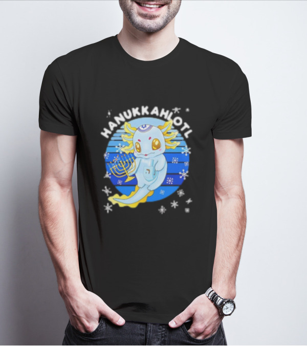 Hanukkahlotl Axolotl Dreidel Menorah Snowflakes Retro T-Shirt