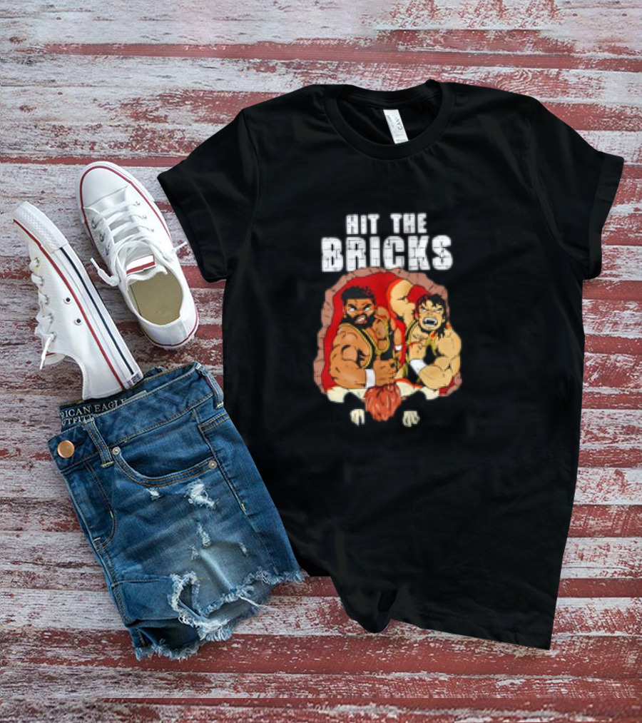 Hit The Bricks Cartoon Wrestlers Breaking Through Wall T-Shirt