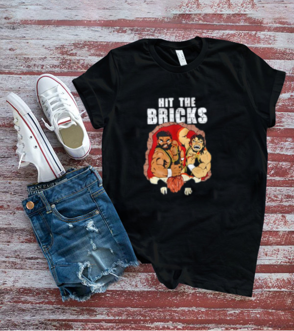 Hit The Bricks Cartoon Wrestlers Breaking Through Wall T-Shirt