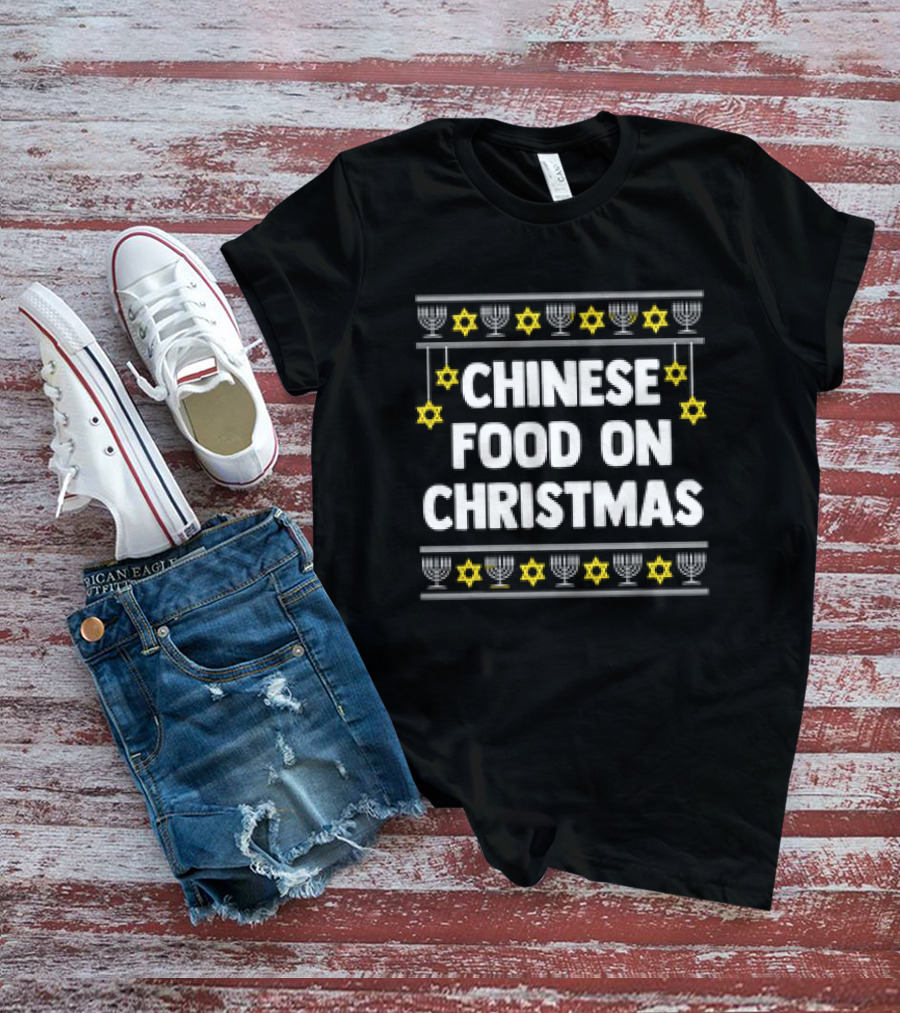 Chinese Food On Christmas Hanukkah Jewish Menorah Stars T-Shirt