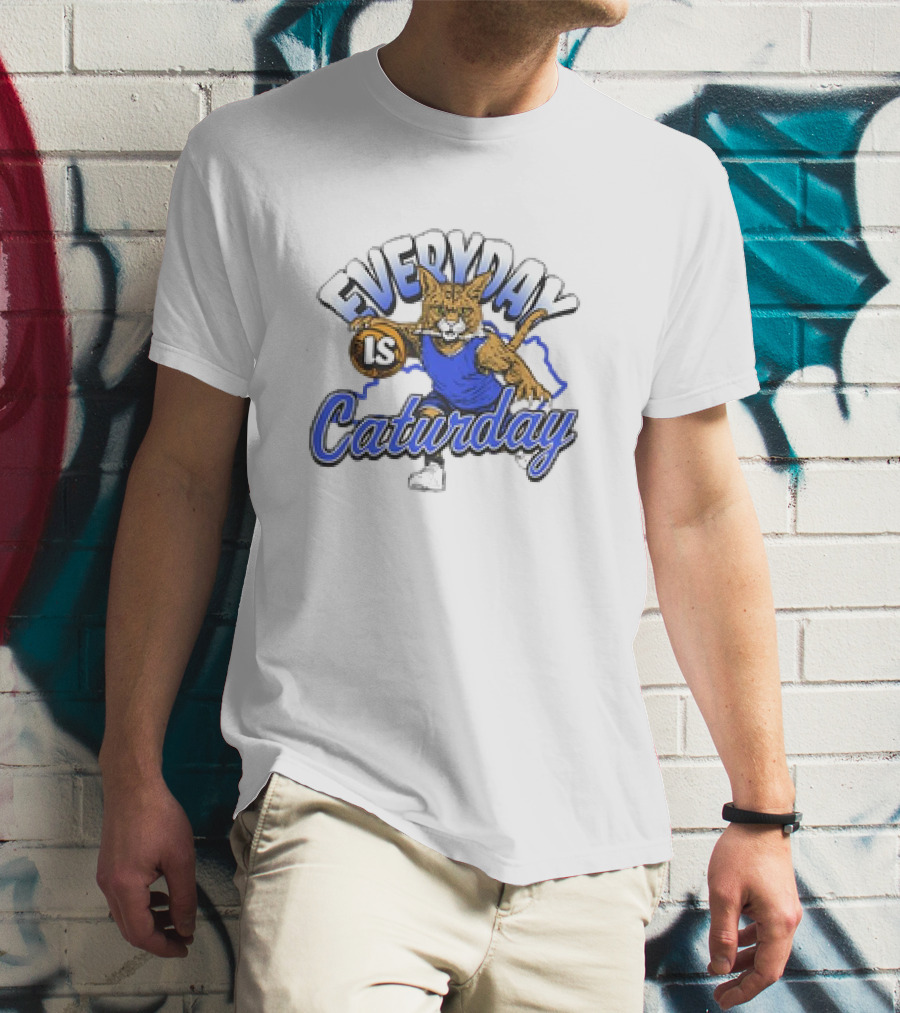 Everyday Is Caturday Basketball Cartoon Cat In Blue Jersey T-Shirt