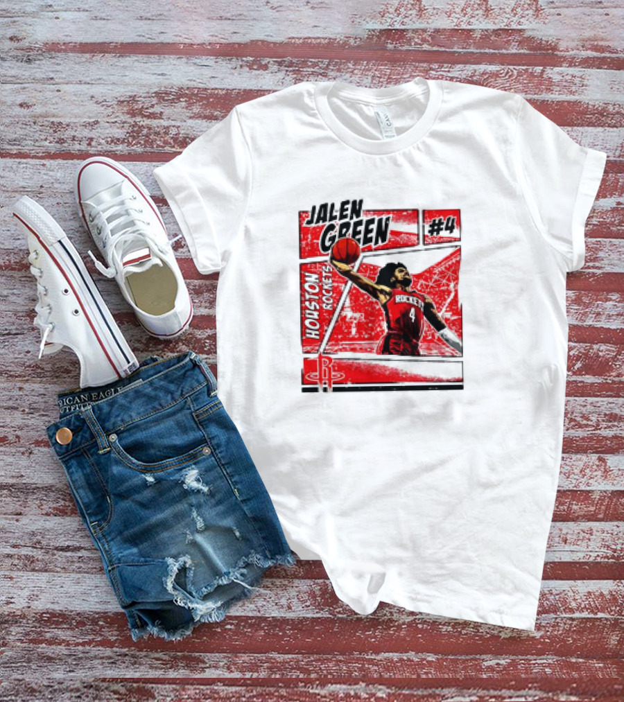 Jalen Green Houston Rockets #4 Comic Style Basketball T-Shirt