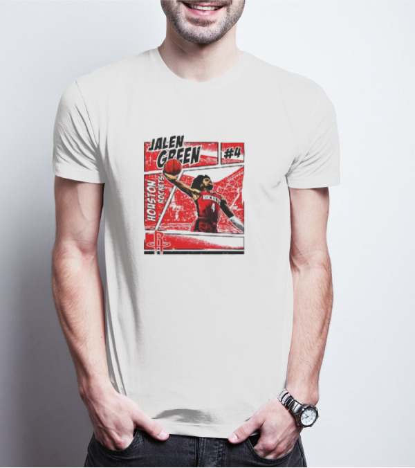 Jalen Green Houston Rockets #4 Comic Style Basketball T-Shirt
