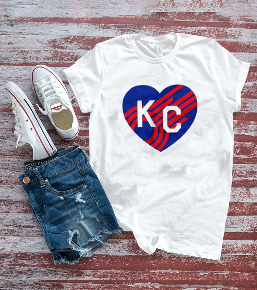 KC Comets Blue Red Striped Heart Love T-Shirt