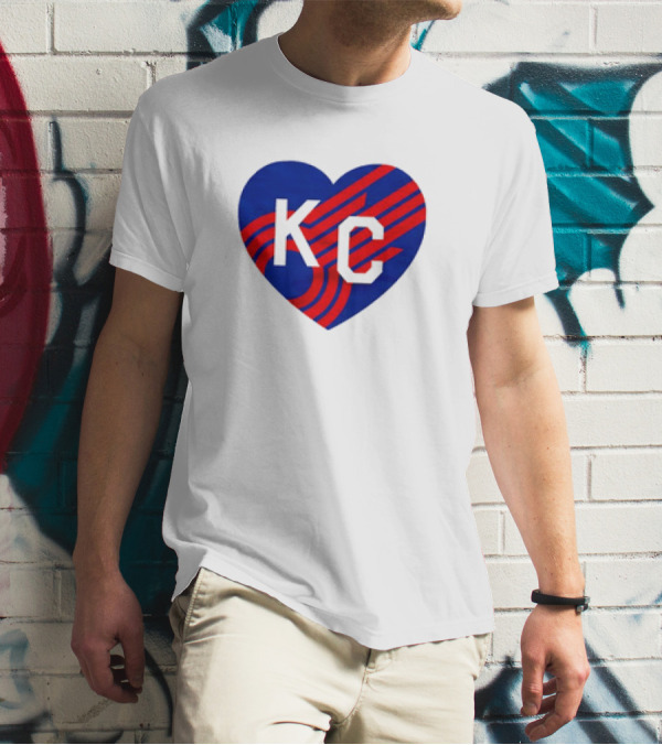 KC Comets Blue Red Striped Heart Love T-Shirt
